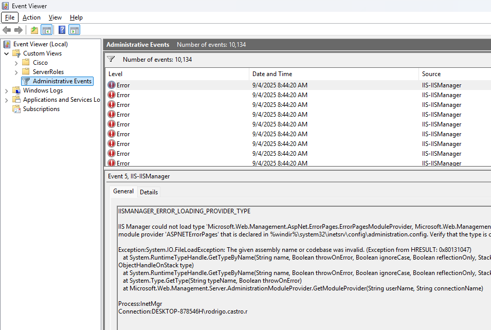 Event Viewer IIS errors